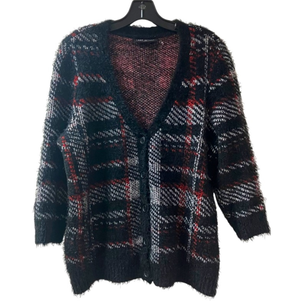 LANE BRYANT Eyelash Cardigan Sweater SIZE 14/16 Plaid Button Front 3/4 Sleeves